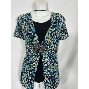 Elementz Womens Y2K Geometric Fairy Grunge Top Size L Artsy Whimsigoth Buckle